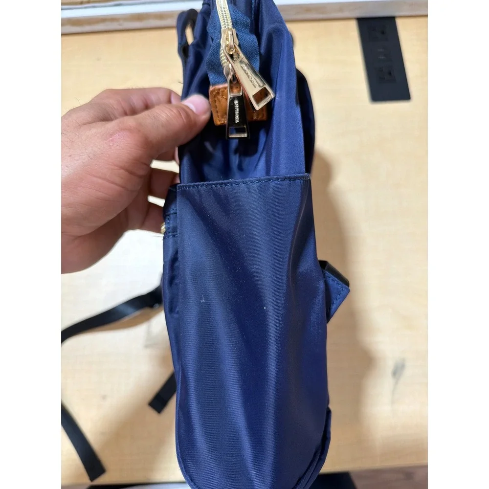 Amphora Navy Blue Nylon Backpack Gold Hardware Top Handle Travel Bag